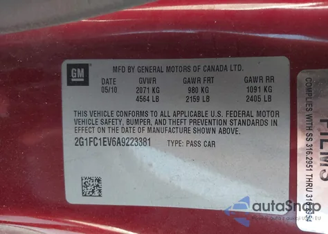 2010 Chevrolet Camaro 2Lt from USA, damaged, VIN 2G1FC1EV6A9223381